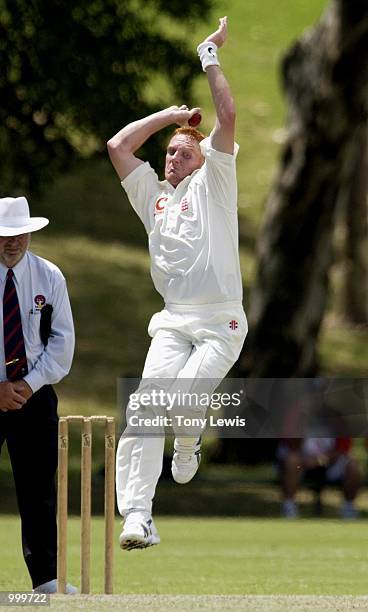 Steven Kirby of the E.C.B.N.A. In action during the one-day match between the England Cricket Board National Academy and the South Australia second...