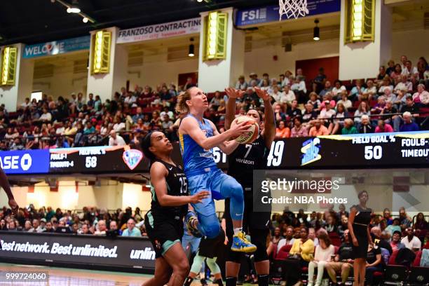 Courtney Vandersloot of the Chicago Sky shoots the ball against the New York Liberty on July 15, 2018 at Westchester County Center in White Plains,...