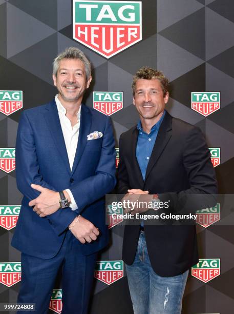 Vice President of Marketing TAG Heuer North America Andrea Soriani and TAG Heuer Brand Ambassador Patrick Dempsey attend the TAG Heuer Museum In...