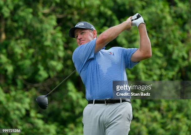 Jeff Maggert plays a tee shot on the ninth hole during the final round of the PGA TOUR Champions Constellation SENIOR PLAYERS Championship at Exmoor...