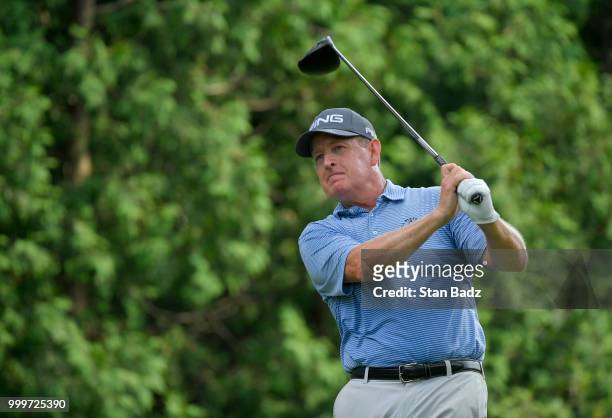 Jeff Maggert plays a tee shot on the ninth hole during the final round of the PGA TOUR Champions Constellation SENIOR PLAYERS Championship at Exmoor...