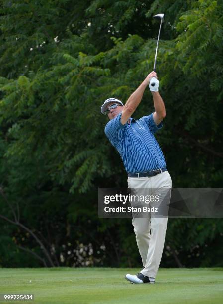 Brandt Jobe plays a tee shot on the fourth hole during the final round of the PGA TOUR Champions Constellation SENIOR PLAYERS Championship at Exmoor...