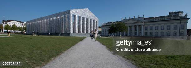 View of the finalized documenta artwork 'The Parthenon of Books' in Kassel, Germany, 4 September 2017. The reconstruction of the Parthenon temple by...