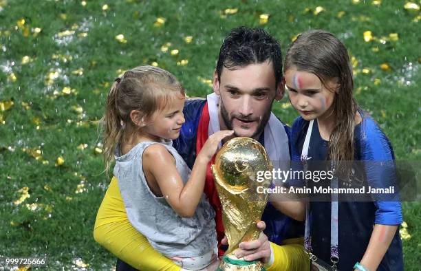 Hugo LLoris celebrate after the match with trophy during the 2018 FIFA World Cup Russia Final between France and Croatia at Luzhniki Stadium on July...