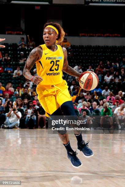 Cappie Pondexter of the Indiana Fever shoots the ball during the game against the Phoenix Mercury on July 15, 2018 at Bankers Life Fieldhouse in...