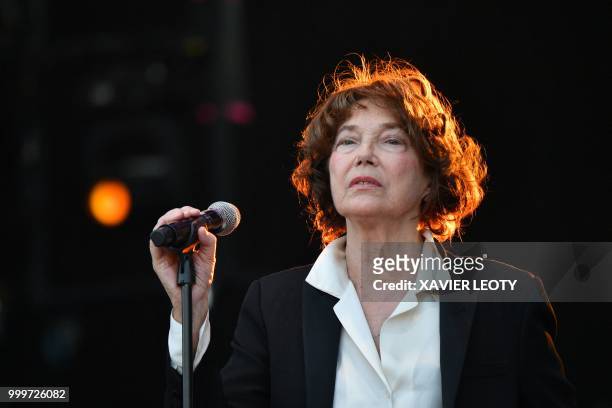 French singer Jane Birkin performs during the 34th edition of the Francofolies Music Festival in La Rochelle, southwestern France, on July 15, 2018.