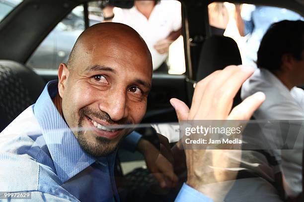 Mexico National Team's player Oscar Perez upon his arrival at High Performance Center of FEMEXFUT prior to their European tour on May 18, 2010 in...