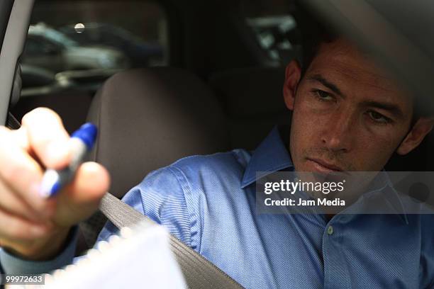 Mexico National Team's player Israel Castro signs autographs at High Performance Center of FEMEXFUT prior to their European tour on May 18, 2010 in...