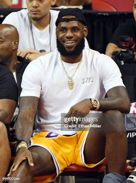 LeBron James of the Los Angeles Lakers attends a quarterfinal game of the 2018 NBA Summer League between the Lakers and the Detroit Pistons at the...