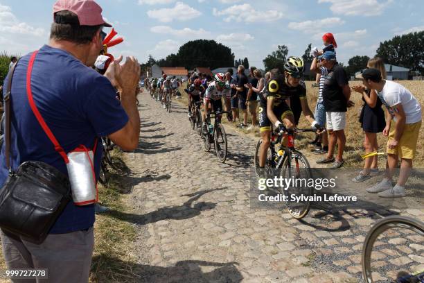 Tour de France 2018 stage 9 from Arras Citadelle to Roubaix cobblestones sector of Pont Thibault near Avelin on July 15, 2018 in Roubaix, France.