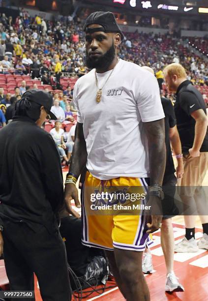 LeBron James of the Los Angeles Lakers attends a quarterfinal game of the 2018 NBA Summer League between the Lakers and the Detroit Pistons at the...