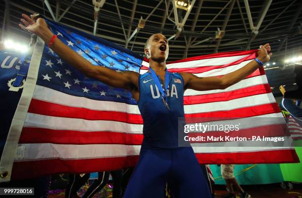 Team USA celebrate winning the Athletics World Cup during day two of the Athletics World Cup at The Queen Elizabeth Stadium, London.