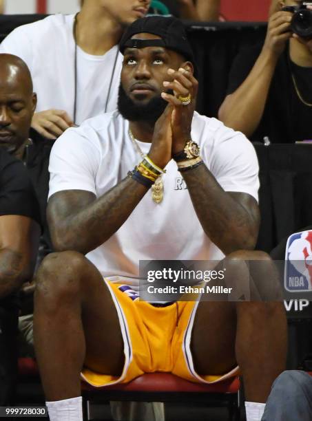 LeBron James of the Los Angeles Lakers attends a quarterfinal game of the 2018 NBA Summer League between the Lakers and the Detroit Pistons at the...