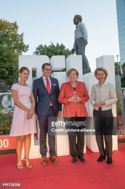 Editors-in-chief of the German newspaper "Bild" Tanit Koch and Julian Reichelt, German Chancellor Angela Merkel and German Defence Minister Ursula...