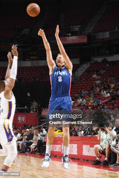 Henry Ellenson of the Detroit Pistons shoots the ball during the game against the Los Angeles Lakers during the 2018 Las Vegas Summer League on July...