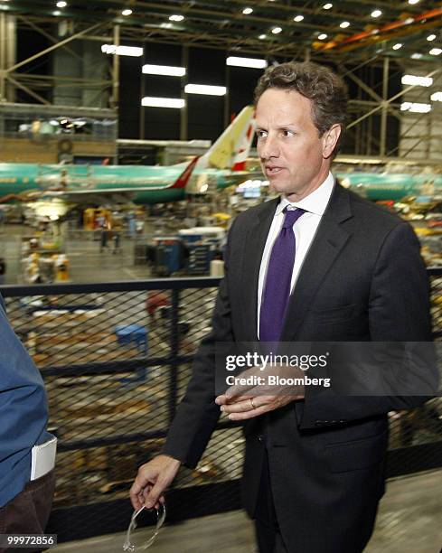 Timothy Geithner, U.S. Treasury secretary, tours a Boeing Co. Manufacturing facility in Renton, Washington, U.S., on Tuesday, May 18, 2010. Geithner...