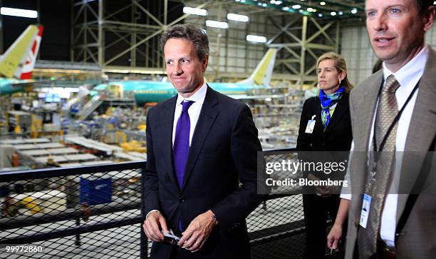 Timothy Geithner, U.S. Treasury secretary, tours a Boeing Co. Manufacturing facility in Renton, Washington, U.S., on Tuesday, May 18, 2010. Geithner...