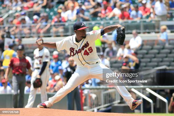 Atlanta Braves Starting pitcher Julio Teheran during the MLB game between the Arizona Diamondbacks and the Atlanta Braves on July 15 at Suntrust Park...