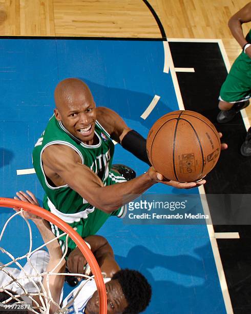 Ray Allen of the Boston Celtics shoots against the Orlando Magic in Game Two of the Eastern Conference Finals during the 2010 NBA Playoffs on May 18,...