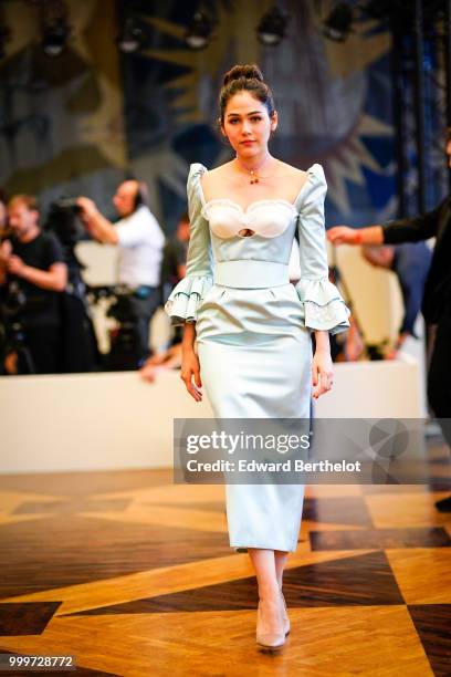 Araya Hargate attends the Ulyana Sergeenko Haute Couture Fall Winter 2018/2019 show as part of Paris Fashion Week on July 3, 2018 in Paris, France.