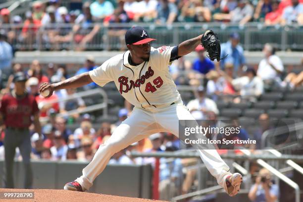 Atlanta Braves Starting pitcher Julio Teheran during the MLB game between the Arizona Diamondbacks and the Atlanta Braves on July 15 at Suntrust Park...