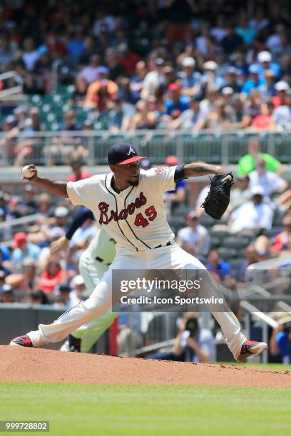 Atlanta Braves Starting pitcher Julio Teheran during the MLB game between the Arizona Diamondbacks and the Atlanta Braves on July 15 at Suntrust Park...