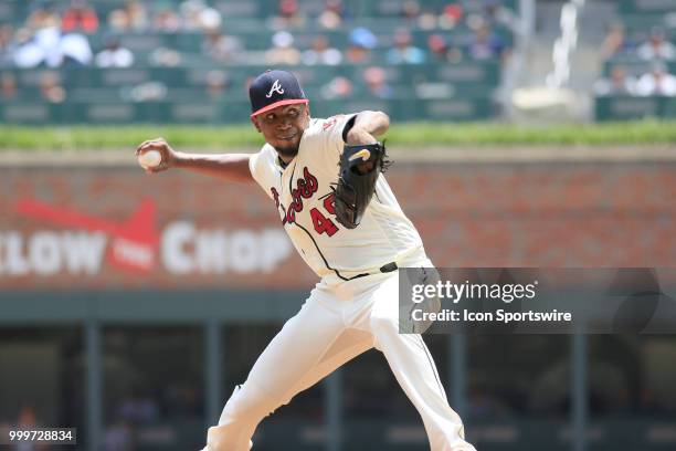 Atlanta Braves Starting pitcher Julio Teheran during the MLB game between the Arizona Diamondbacks and the Atlanta Braves on July 15 at Suntrust Park...