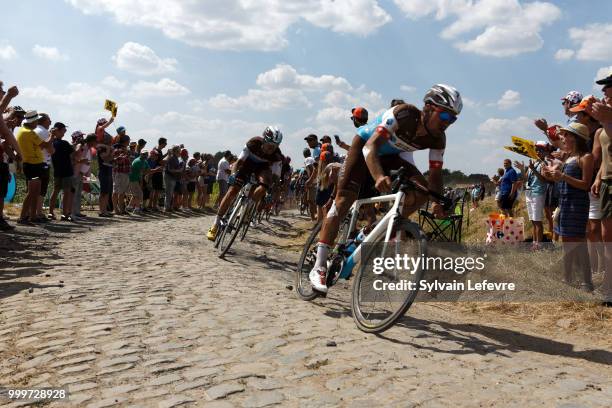 Tour de France 2018 stage 9 from Arras Citadelle to Roubaix cobblestones sector of Pont Thibault near Avelin on July 15, 2018 in Roubaix, France.