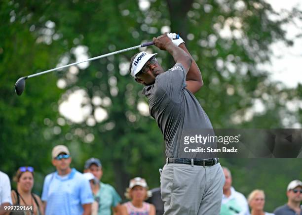 Vijay Singh plays a tee shot on the seventh hole during the final round of the PGA TOUR Champions Constellation SENIOR PLAYERS Championship at Exmoor...