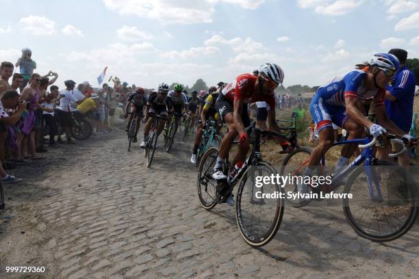 Tour de France 2018 stage 9 from Arras Citadelle to Roubaix cobblestones sector of Pont Thibault near Avelin on July 15, 2018 in Roubaix, France.