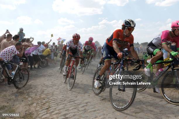 Tour de France 2018 stage 9 from Arras Citadelle to Roubaix cobblestones sector of Pont Thibault near Avelin on July 15, 2018 in Roubaix, France.