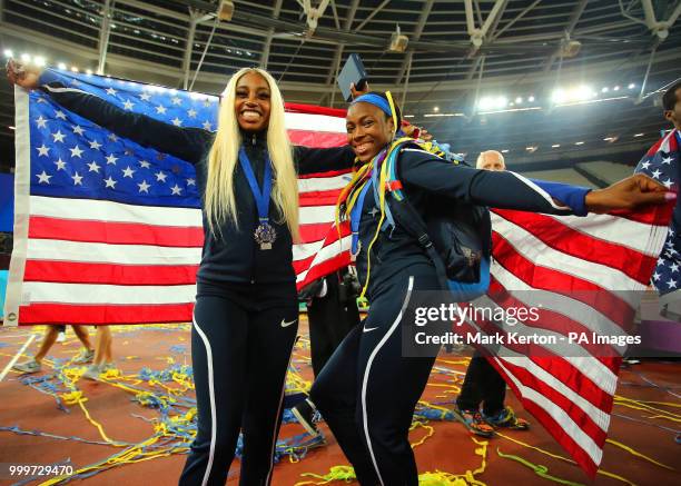 Team USA celebrate winning the Athletics World Cup during day two of the Athletics World Cup at The Queen Elizabeth Stadium, London.
