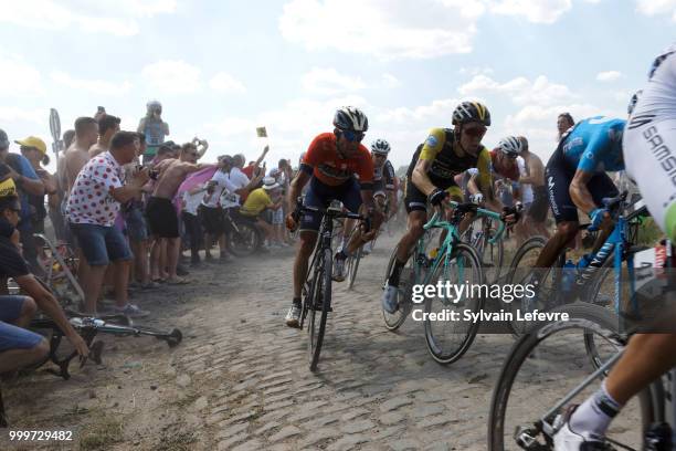 Tour de France 2018 stage 9 from Arras Citadelle to Roubaix cobblestones sector of Pont Thibault near Avelin on July 15, 2018 in Roubaix, France.