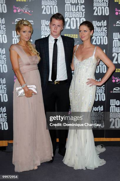 Paris Hilton, Barron Nicholas Hilton, Nicky Hilton attend the World Music Awards 2010 at the Sporting Club on May 18, 2010 in Monte Carlo, Monaco.