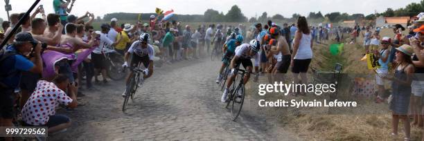 Tour de France 2018 stage 9 from Arras Citadelle to Roubaix cobblestones sector of Pont Thibault near Avelin on July 15, 2018 in Roubaix, France.