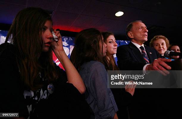 Sen. Arlen Specter concedes defeat at a primary night gathering of supporters and staff with his wife Joan Specter and family members including his...