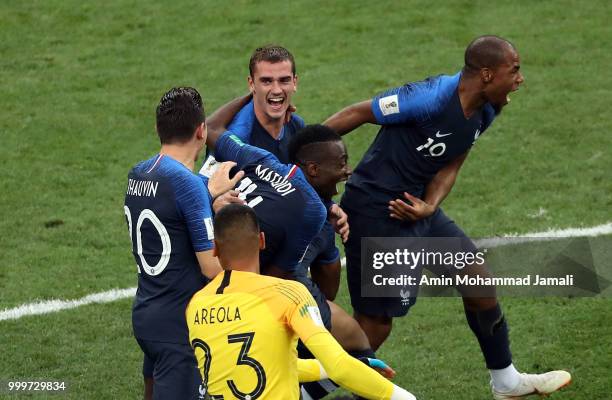 Players from the France team celebrate their victory during the 2018 FIFA World Cup Russia Final between France and Croatia at Luzhniki Stadium on...