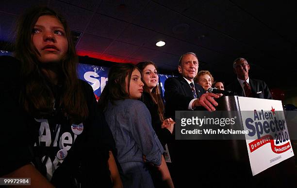 Sen. Arlen Specter concedes defeat at a primary night gathering of supporters and staff with his wife Joan Specter and family members including his...