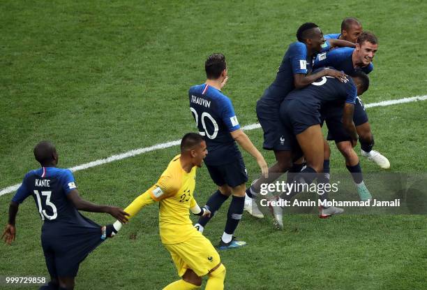 Players from the France team celebrate their victory during the 2018 FIFA World Cup Russia Final between France and Croatia at Luzhniki Stadium on...