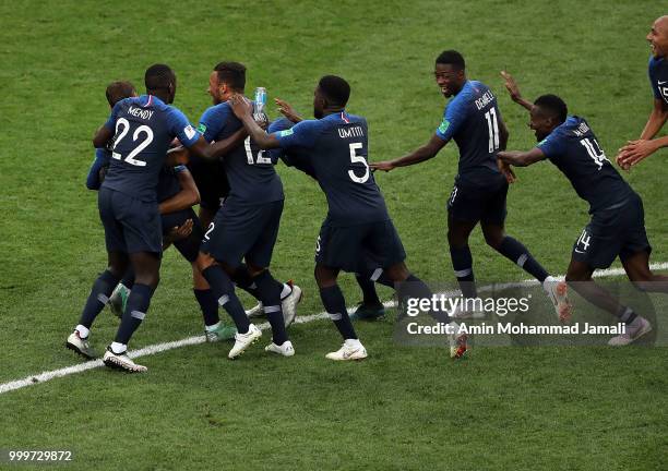 Players from the France team celebrate their victory during the 2018 FIFA World Cup Russia Final between France and Croatia at Luzhniki Stadium on...