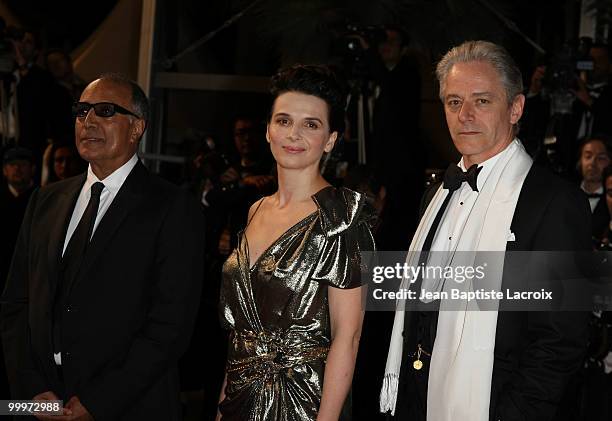 Abbas Kiarostami, Juliette Binoche and William Shimell attend the "Certified Copy" Premiere at the Palais des Festivals during the 63rd Annual Cannes...