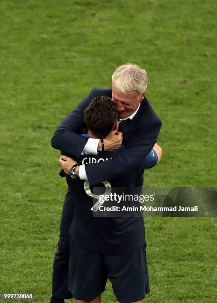 Didier Deschamps, Manager of France celebrates victory following the 2018 FIFA World Cup Russia Final between France and Croatia at Luzhniki Stadium...