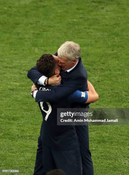 Didier Deschamps, Manager of France celebrates victory following the 2018 FIFA World Cup Russia Final between France and Croatia at Luzhniki Stadium...