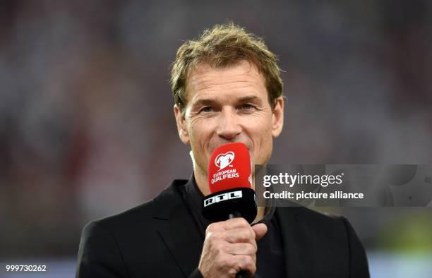 The former national goalkeeper and current RTL TV expert Jens Lehmann during the soccer World Cup qualification group stage match between Germany and...