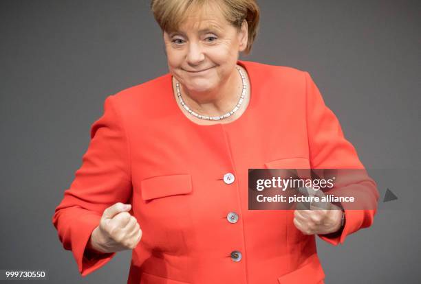 German chancellor Angela Merkel arrives for the last official meeting day of the German parliament before the elections 2017, in Berlin, Germany, 5...