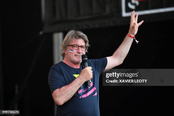 Director of Francofolies festival Gerard Pont speaks during the 34th edition of the Francofolies Music Festival in La Rochelle, southwestern France,...