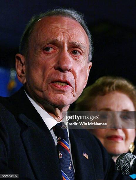 Sen. Arlen Specter concedes defeat at a primary night gathering of supporters and staff with his wife Joan Specter May 18, 2009 in Philadelphia,...