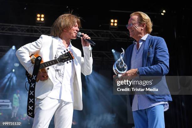 Wolfgang Lippert, Juergen Drews during the Radio B2 SchlagerHammer Open-Air-Festival at Hoppegarten on July 15, 2018 in Berlin, Germany.