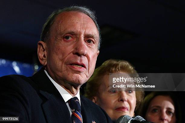 Sen. Arlen Specter concedes defeat at a primary night gathering of supporters and staff with his wife Joan Specter May 18, 2009 in Philadelphia,...