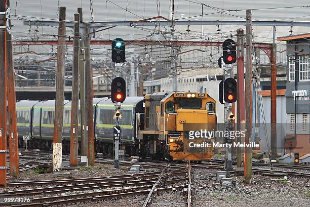 Metlink train arrives at Wellington Railway station on May 19, 2010 in Wellington, New Zealand. Finance Minister Bill English will deliver the 2010...